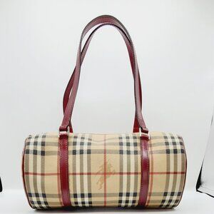 Women's Haymarket Check Coated Canvas Barrel Bag Red